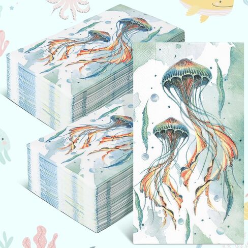 Homlouue 100 PCS Summer Napkins Jellyfish Napkins Disposable 3 Ply, Summer Paper Hand Towels for Bathroom, Sea Napkins Disposable Decorative for Dinner Kitchen Beach Holiday, Summer Paper Guest Towels in Saudi Arabia