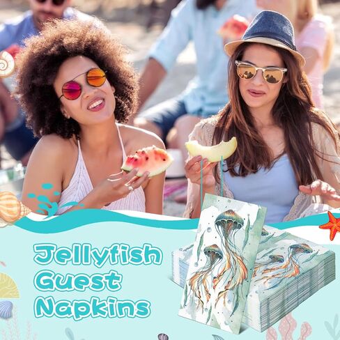 Homlouue 100 PCS Summer Napkins Jellyfish Napkins Disposable 3 Ply, Summer Paper Hand Towels for Bathroom, Sea Napkins Disposable Decorative for Dinner Kitchen Beach Holiday, Summer Paper Guest Towels in Saudi Arabia