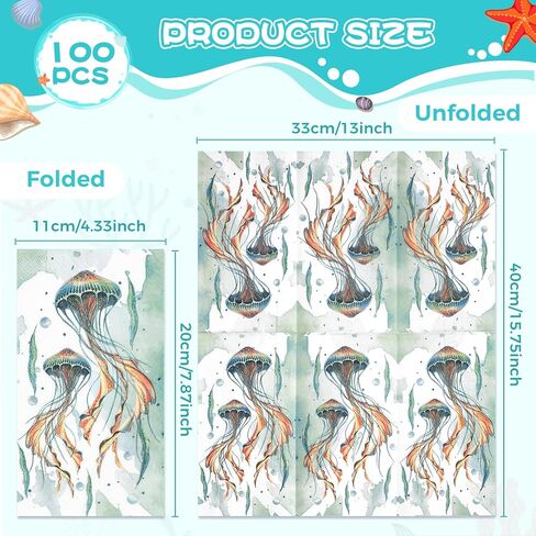 Homlouue 100 PCS Summer Napkins Jellyfish Napkins Disposable 3 Ply, Summer Paper Hand Towels for Bathroom, Sea Napkins Disposable Decorative for Dinner Kitchen Beach Holiday, Summer Paper Guest Towels in Saudi Arabia