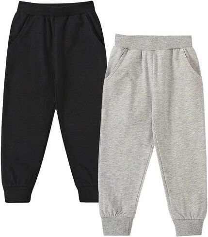 Looching 2 Pack طفل رضيع الأولاد سراويل قطنية الصلبة عادية سحب على عداء ببطء مع جيوب بنطلون طويل للأطفال الأطفال in Kuwait