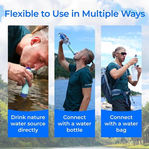 Waterdrop Water Filter Straw, Water Purifier Survival for Camping, Travel, Backpacking and Emergency Preparedness, Water Filtration System Survival, 3 Pack, Light Blue in Saudi Arabia