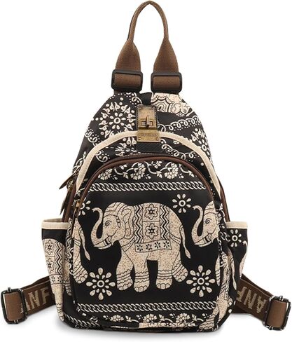 Small Backpacks Purse for Women Mini Waterproof Colorful Print Backpack Leisure Travel Bags Black Coconut in Saudi Arabia