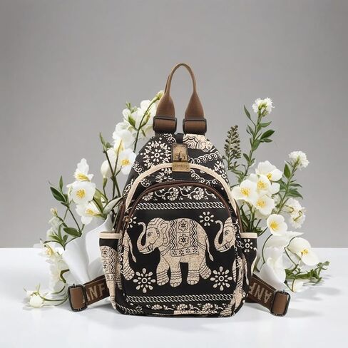 Small Backpacks Purse for Women Mini Waterproof Colorful Print Backpack Leisure Travel Bags Black Coconut in Saudi Arabia