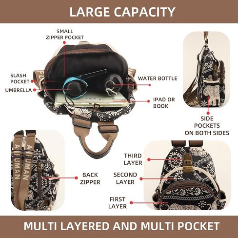 Small Backpacks Purse for Women Mini Waterproof Colorful Print Backpack Leisure Travel Bags Black Coconut in Saudi Arabia