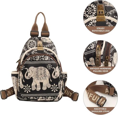Small Backpacks Purse for Women Mini Waterproof Colorful Print Backpack Leisure Travel Bags Black Coconut in Saudi Arabia