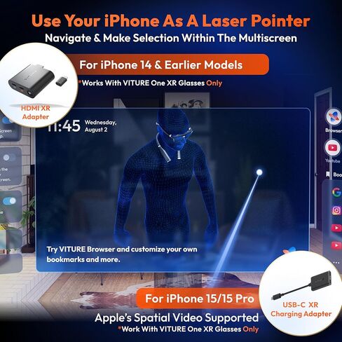 VITURE HDMI XR Adapter for iPhone 14 & Earlier Models, Enabling MultiScreen/Enhanced 3DoF/VR Videos, 2.8 Hours Battery Life, Charge While Playing, Direct Play on Playstation/Xbox/Gaming Consoles in Kuwait