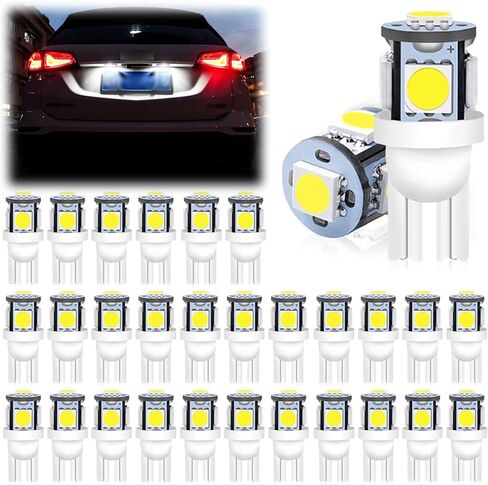 30 PCS LED Car Bulbs, T10 LED Bulb 5SMD 5050 Chips, 6500K License Plate Light, W5W LED Bulb for Map Dome Door Courtesy Side Marker Light (Blue) in Saudi Arabia