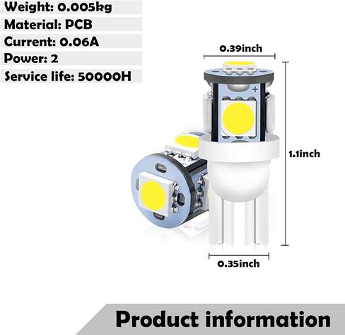 30 PCS LED Car Bulbs, T10 LED Bulb 5SMD 5050 Chips, 6500K License Plate Light, W5W LED Bulb for Map Dome Door Courtesy Side Marker Light (Blue) in Saudi Arabia