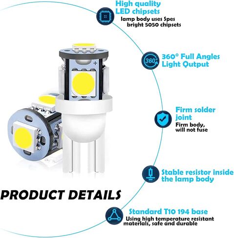 30 PCS LED Car Bulbs, T10 LED Bulb 5SMD 5050 Chips, 6500K License Plate Light, W5W LED Bulb for Map Dome Door Courtesy Side Marker Light (Blue) in Saudi Arabia