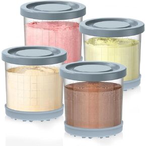 لمكاييل وأغطية نينجا كريمي - 4 عبوات، 16 أونصة متوافقة مع صانعات الآيس كريم من سلسلة NC299AMZ وNC300s، أكواب إضافية بديلة لحاويات نينجا الكريمية محكمة الغلق ومضادة للانزلاق وآمنة للاستخدام في غسالة الأطباق in Kuwait