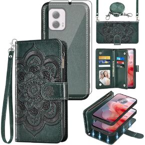 Asuwish Phone Case for Motorola Moto G Power 5G 2024 Zipper Wallet Magnetic Detachable Cell Cover with Tempered Glass Screen Protector Crossbody Strap Mandala Flower Card Holder G5 Women Men Rose Gold in Kuwait