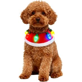 Dog Christmas Outfit Red Festive Holiday Pet Costume Clothes Accessory Light Up Bandana (X-Large) in Saudi Arabia