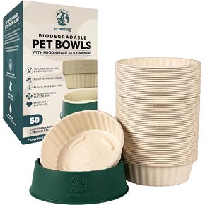 50-Pack 28oz Disposable Pet Bowls with Food-Grade Silicone Base – Biodegradable, Hygienic Feeding System for Dogs & Cats, Compostable Paper Bowls Help Support Oral Health with Cleaner Mealtime in Saudi Arabia