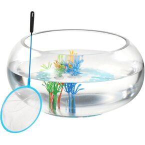 Glass Fish Bowl Set, Round Glass Fish Tank with Luminous Pebbles, Artificial Plants and Net, Small Fish Bowl Vase Aquarium for Home Office Decor (Transparent) in Kuwait