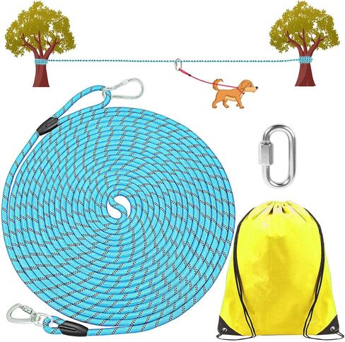 كابل ربط كلب عاكس متعدد الوظائف بطول 60 قدم للتخييم والفناء الخلفي، نظام عربة عداء للكلاب يصل وزنها إلى 300 رطل، مقود طويل بسحاب خارجي مع مقبض وحلقة اتصال قابلة للإزالة in Kuwait