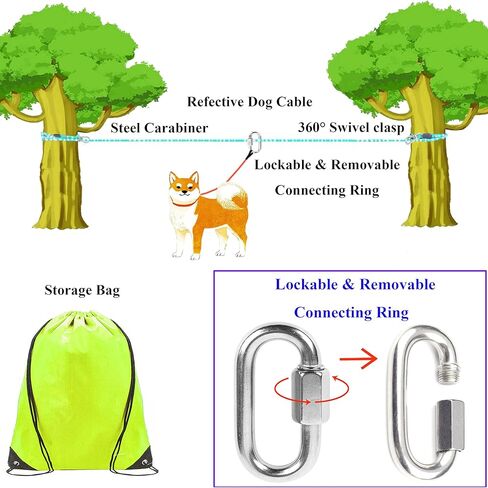 كابل ربط كلب عاكس متعدد الوظائف بطول 60 قدم للتخييم والفناء الخلفي، نظام عربة عداء للكلاب يصل وزنها إلى 300 رطل، مقود طويل بسحاب خارجي مع مقبض وحلقة اتصال قابلة للإزالة in Kuwait