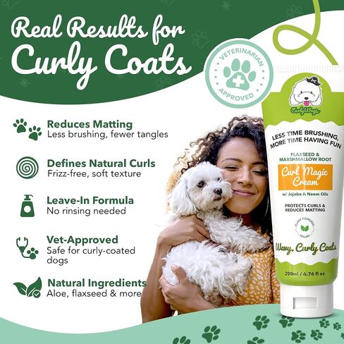 Dog Leave-in Detangler & Curl Cream | Mat-Reducing Conditioner for Curly Coats, Tangle-Free Dematting | Moisturizing No-Rinse Grooming for Doodle, Poodle, Goldendoodle | Natural Ingredients in Saudi Arabia