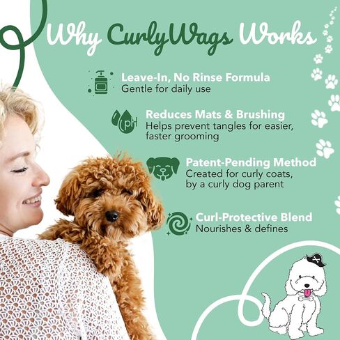 Dog Leave-in Detangler & Curl Cream | Mat-Reducing Conditioner for Curly Coats, Tangle-Free Dematting | Moisturizing No-Rinse Grooming for Doodle, Poodle, Goldendoodle | Natural Ingredients in Saudi Arabia