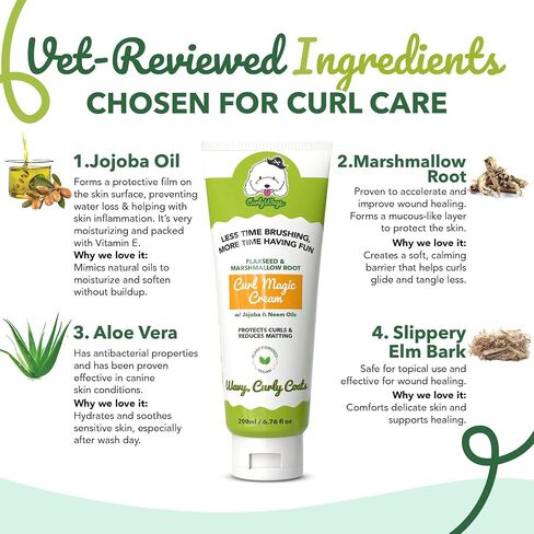 Dog Leave-in Detangler & Curl Cream | Mat-Reducing Conditioner for Curly Coats, Tangle-Free Dematting | Moisturizing No-Rinse Grooming for Doodle, Poodle, Goldendoodle | Natural Ingredients in Saudi Arabia