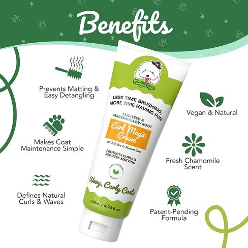 Dog Leave-in Detangler & Curl Cream | Mat-Reducing Conditioner for Curly Coats, Tangle-Free Dematting | Moisturizing No-Rinse Grooming for Doodle, Poodle, Goldendoodle | Natural Ingredients in Saudi Arabia