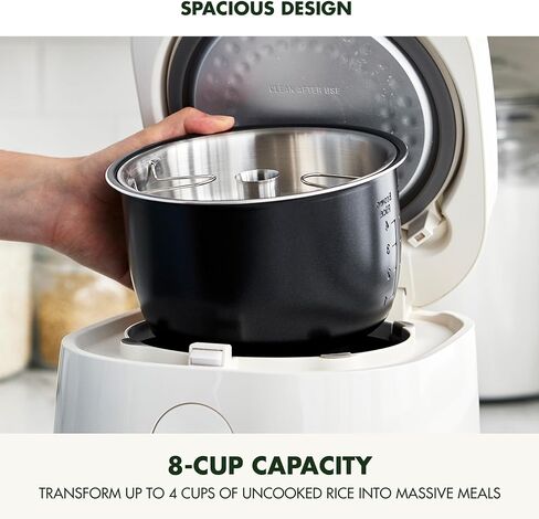 GreenPan Rice Cooker, 8 Cups Cooked (4 Uncooked), Low-Carb & Soup Mode,10 ONE-TOUCH Cooking Presets, PFAS-Free Ceramic Steamer Basket, Fuzzy Logic, Auto Keep Warm, Oats, 24HR Delay Timer, Cream in Saudi Arabia