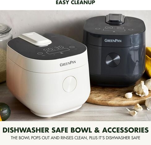 GreenPan Rice Cooker, 8 Cups Cooked (4 Uncooked), Low-Carb & Soup Mode,10 ONE-TOUCH Cooking Presets, PFAS-Free Ceramic Steamer Basket, Fuzzy Logic, Auto Keep Warm, Oats, 24HR Delay Timer, Cream in Saudi Arabia