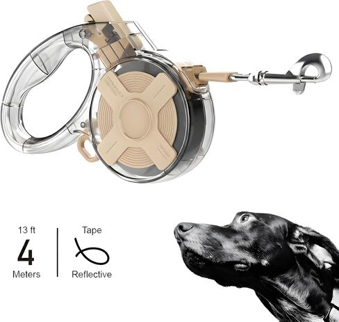13 ft Tangle-Free Retractable Dog Leash with One-Handed Brake, Strong Nylon Tape & Transparent Shell for Small & Medium Dogs up to 44 lbs in Saudi Arabia