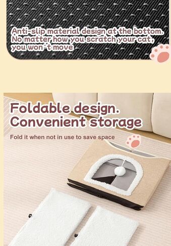 Cat Cave for Pet Cat House with Fluffy Ball Hanging and Scratch Pad A Foldable Cat Bed Suitable for Use in All Seasons Front Circular Opening（Khaki） in Saudi Arabia