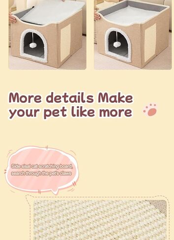 Cat Cave for Pet Cat House with Fluffy Ball Hanging and Scratch Pad A Foldable Cat Bed Suitable for Use in All Seasons Front Circular Opening（Khaki） in Saudi Arabia