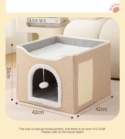 Cat Cave for Pet Cat House with Fluffy Ball Hanging and Scratch Pad A Foldable Cat Bed Suitable for Use in All Seasons Front Circular Opening（Khaki） in Saudi Arabia