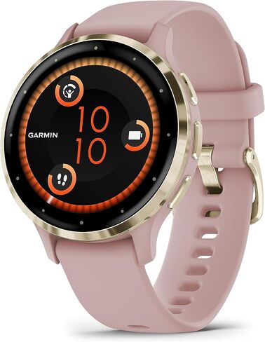 Garmin Venu 3S Soft Gold Gold Stainless Steel Bezel 1.2 بوصة AMOLED شاشة تعمل باللمس مراقبة ذكية مع علبة عاجية 41 ملم وفرقة السيليكون (متجددة) in Saudi Arabia