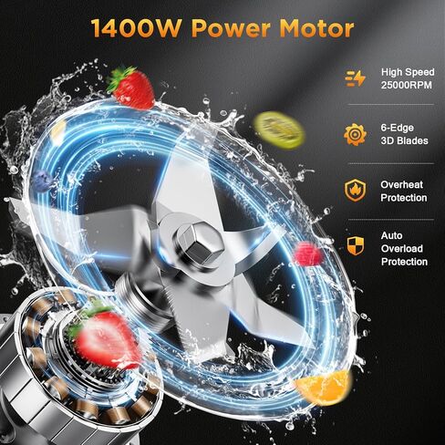 خلاط للعصائر سعة 64 أونصة خلاطات كونترتوب للمطبخ، خلاط عصير قوي مع حاوية خالية من مادة BPA، وسحق الثلج، والمشروبات المجمدة، والهريس، ومخفوق البروتين، وآمن للاستخدام في غسالة الأطباق in Kuwait