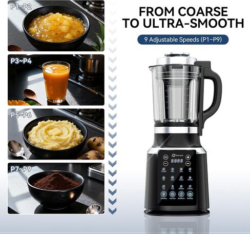 Glass Blenders for Kitchen with Tamper, Blender for Smoothies, Professional Blenders 1500W Motor, 9 Adjustable Speeds, 14 Preset Programs, High-Speed Heating Blender for Nut Milk, Soups, Sauces & More in Saudi Arabia