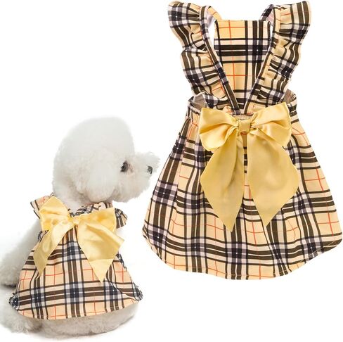 BINGPET Dog Dress for Small Dogs Girl,Classic Plaid Small Dog Clothes Cat Dress with Cute Bow Decor,Chihuahua Yorkie Pomeranian Puppy Kitten Dresses Outfit for Birthday Wedding Holiday(Plaid,M) in Saudi Arabia