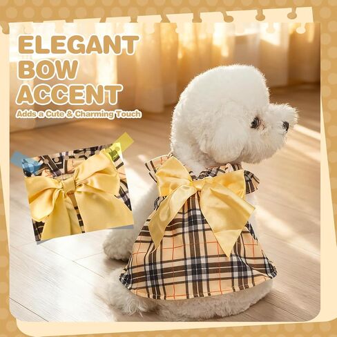 BINGPET Dog Dress for Small Dogs Girl,Classic Plaid Small Dog Clothes Cat Dress with Cute Bow Decor,Chihuahua Yorkie Pomeranian Puppy Kitten Dresses Outfit for Birthday Wedding Holiday(Plaid,M) in Saudi Arabia