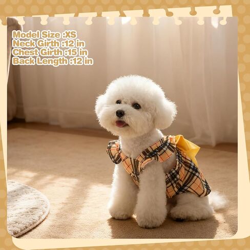 BINGPET Dog Dress for Small Dogs Girl,Classic Plaid Small Dog Clothes Cat Dress with Cute Bow Decor,Chihuahua Yorkie Pomeranian Puppy Kitten Dresses Outfit for Birthday Wedding Holiday(Plaid,M) in Saudi Arabia