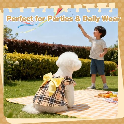 BINGPET Dog Dress for Small Dogs Girl,Classic Plaid Small Dog Clothes Cat Dress with Cute Bow Decor,Chihuahua Yorkie Pomeranian Puppy Kitten Dresses Outfit for Birthday Wedding Holiday(Plaid,M) in Saudi Arabia