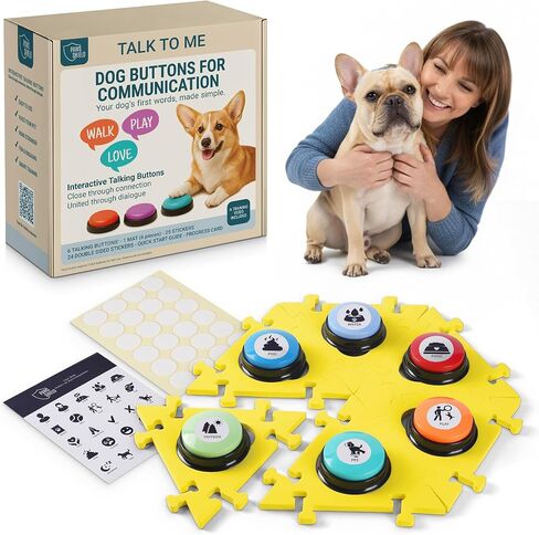 Dog Buttons for Communication with Mat (6 Pieces) - 6 Recordable Dog Talking Buttons - Teach Your Dog to Talk - Smart Dog Training Starter Set - Ideal Gift for Your Lovely Dog in Kuwait