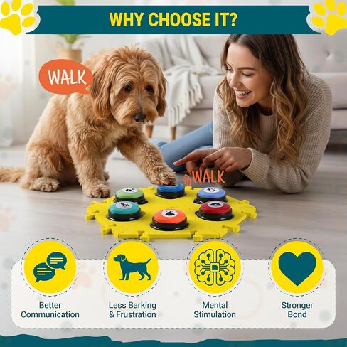 Dog Buttons for Communication with Mat (6 Pieces) - 6 Recordable Dog Talking Buttons - Teach Your Dog to Talk - Smart Dog Training Starter Set - Ideal Gift for Your Lovely Dog in Kuwait