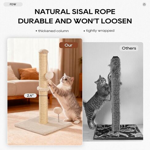 FDW 22 Inch Cat Scratching Post Cat Scratcher Natural Sisal Rope Scratch Post Kitten Trees with Hanging Ball for Indoor Cats,Beige in Saudi Arabia