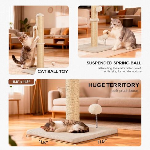 FDW 22 Inch Cat Scratching Post Cat Scratcher Natural Sisal Rope Scratch Post Kitten Trees with Hanging Ball for Indoor Cats,Beige in Saudi Arabia