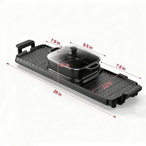 2250W Electric Grill and Hot Pot Combo, 29 x 9.5 Inch Smokeless Indoor BBQ Grill with Easy to Clean, Dual Zone Temperature Control, Includes Food Tongs, Oil Brush, Soup Spoon, Strainer Black in Saudi Arabia