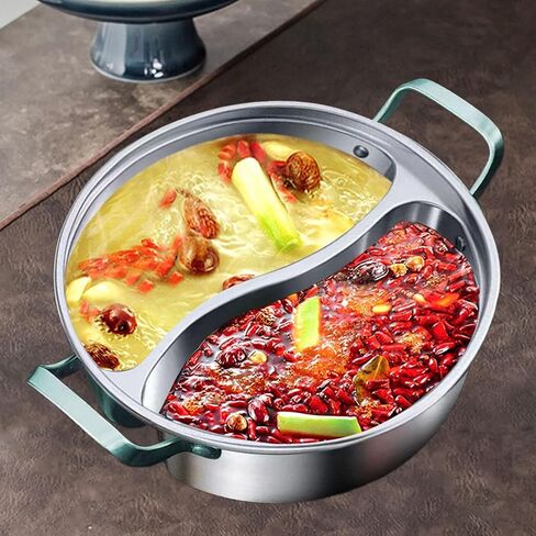 316 Stainless Steel Pot with Divider Shabu Shabu Pot Easy to Clean Divided Hot Pot for Household Home Party Family Gathering, 34cm in Kuwait