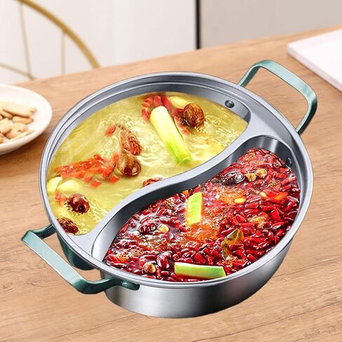 316 Stainless Steel Pot with Divider Shabu Shabu Pot Easy to Clean Divided Hot Pot for Household Home Party Family Gathering, 34cm in Kuwait