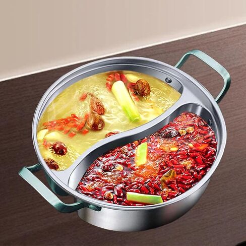 316 Stainless Steel Pot with Divider Shabu Shabu Pot Easy to Clean Divided Hot Pot for Household Home Party Family Gathering, 34cm in Kuwait