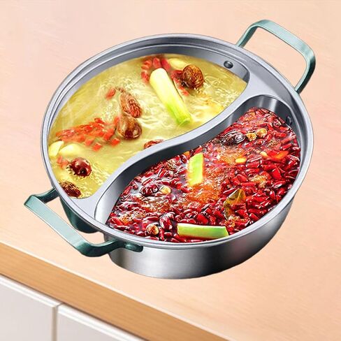 316 Stainless Steel Pot with Divider Shabu Shabu Pot Easy to Clean Divided Hot Pot for Household Home Party Family Gathering, 34cm in Kuwait