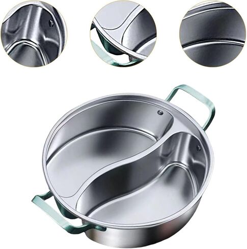 316 Stainless Steel Pot with Divider Shabu Shabu Pot Easy to Clean Divided Hot Pot for Household Home Party Family Gathering, 34cm in Kuwait