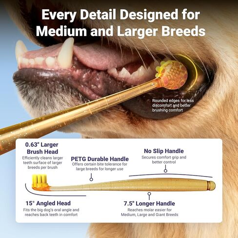 Dog Toothbrush for Medium and Large Dogs, 2pcs, Ultra Soft Bristle, Long-Lasting No Slip Handle, Pet Tooth Brush and Dental Cleaning Brush, Super Thin Bristle Gentle on Gum for Sensitive Pets, Blue in Kuwait