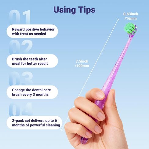Dog Toothbrush for Medium and Large Dogs, 2pcs, Ultra Soft Bristle, Long-Lasting No Slip Handle, Pet Tooth Brush and Dental Cleaning Brush, Super Thin Bristle Gentle on Gum for Sensitive Pets, Blue in Saudi Arabia