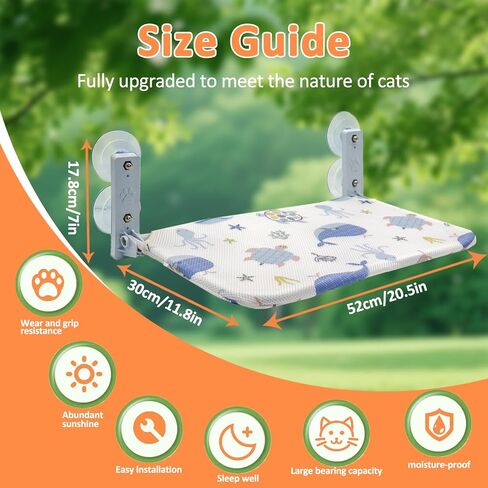 Cat Window Perch, Cordless Hammock, Fold-Up Cat Bed with Zip Closure, Easy Fold Machine Washable Seat, Sturdy Metal Frame for Cats and Kittens (Ocean-Themed Zipper, Extra Large) in Saudi Arabia